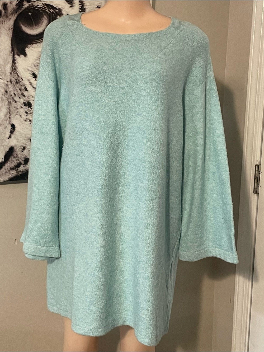 Pure Jill boatneck Tunic sweater Dress Light Blue Cozy Women's soft cozy Large